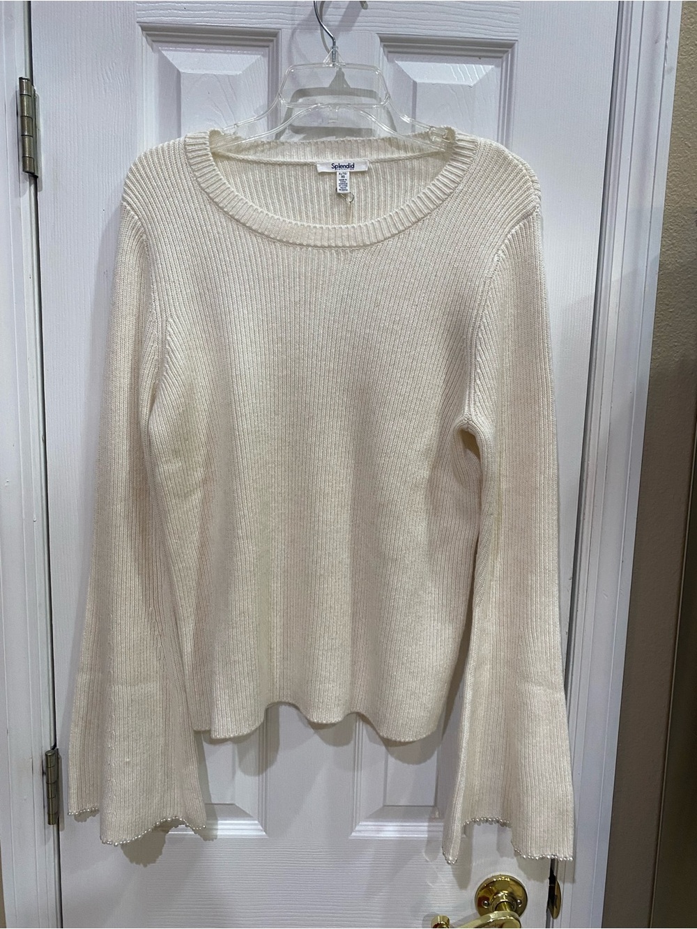 Splendid Ivory Ribbed Knit Long Sleeve Sweater